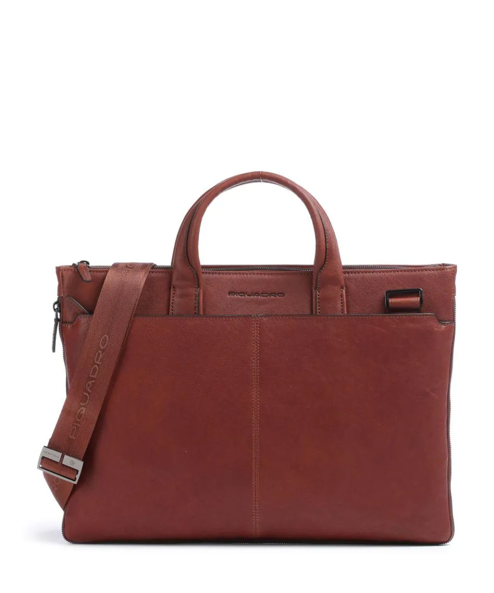 Black Square Briefcase 15″ fine grain leather tobacco