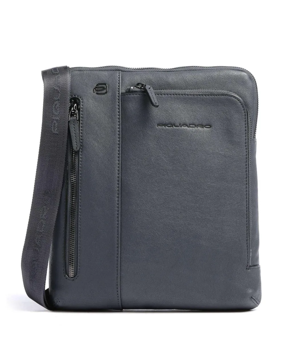 Black Square Crossbody bag grained leather blue-grey