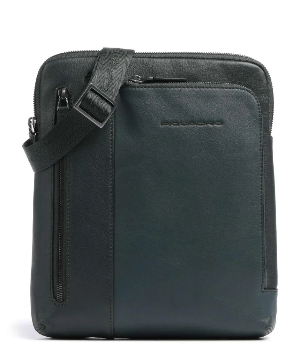 Black Square Crossbody bag grained leather dark green