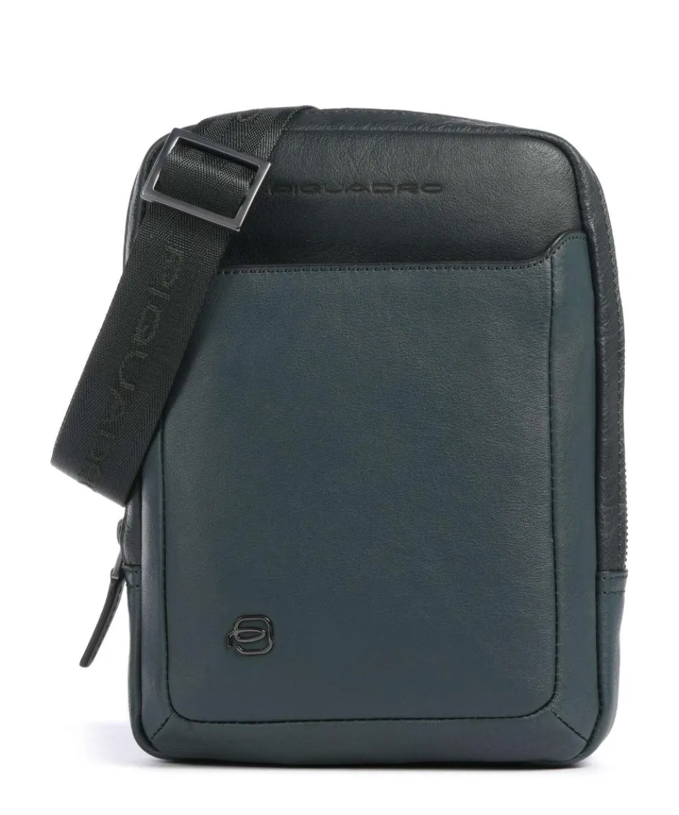 Black Square Crossbody bag grained cow leather dark green