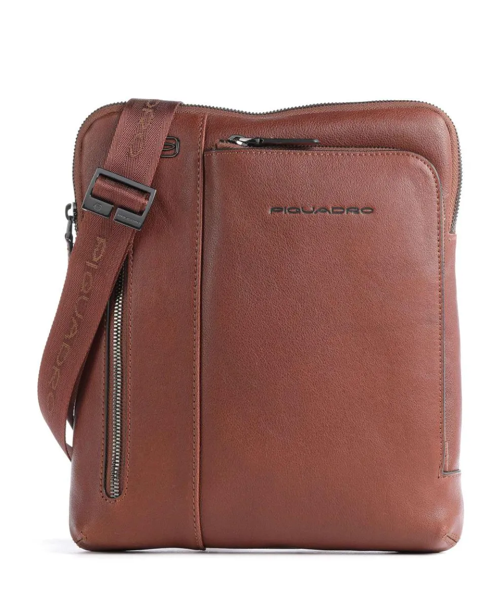 Black Square Crossbody bag grained leather tobacco