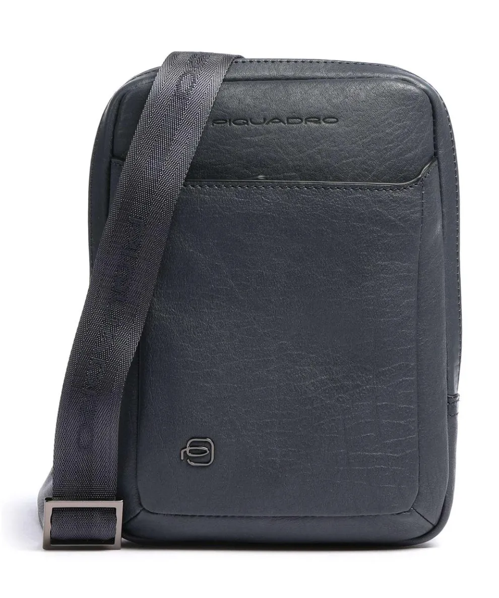 Black Square Crossbody bag grained cow leather blue-grey