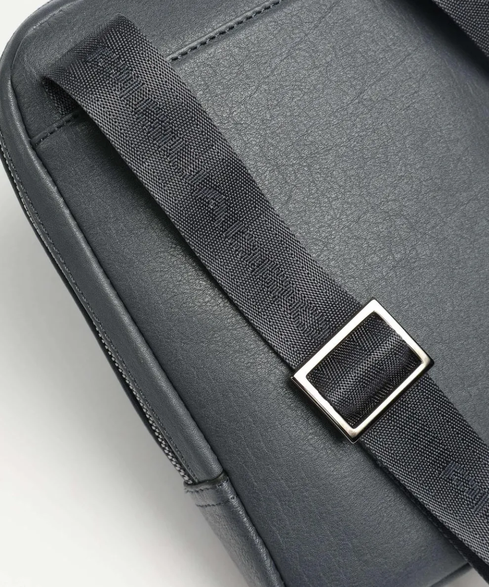 Black Square Crossbody bag grained cow leather blue-grey