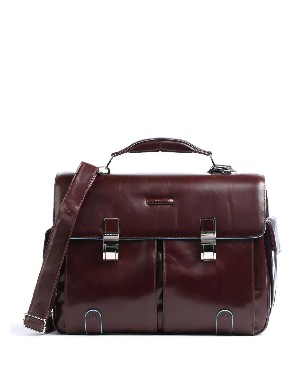Blue Square Briefcase 15″ leather, grained leather mahogany