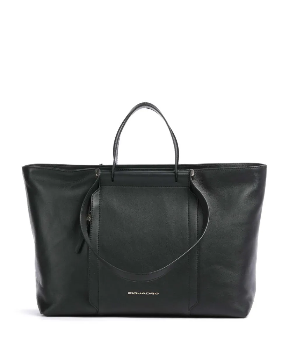 Circle Tote bag 15″ fine grain cow leather black