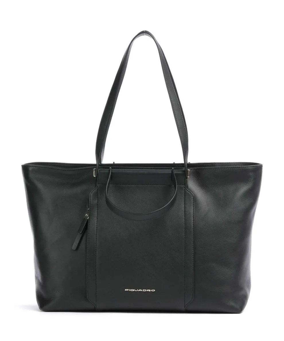 Circle Tote bag 15″ fine grain cow leather black