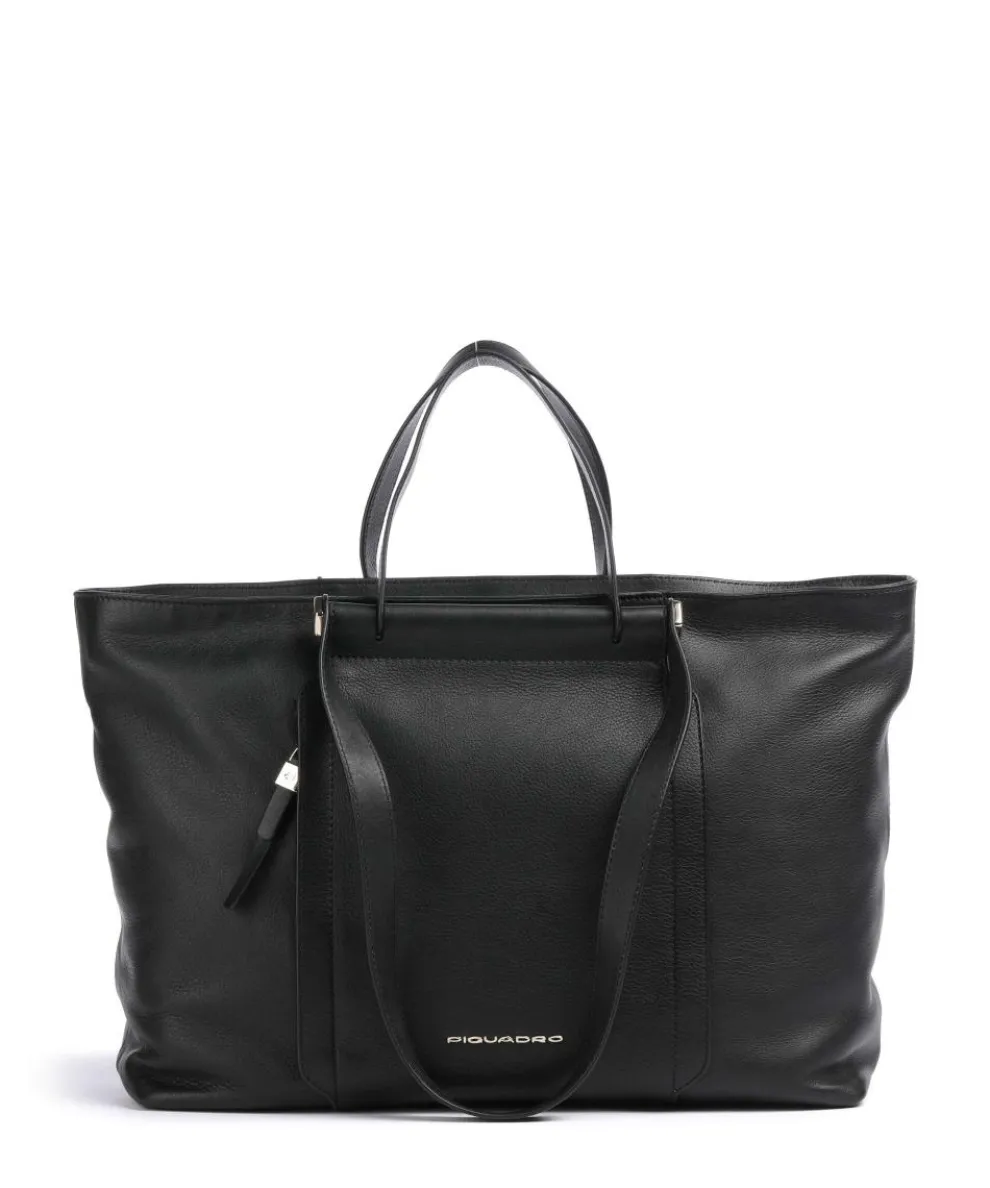 Circle Tote bag 15″ fine grain cow leather black