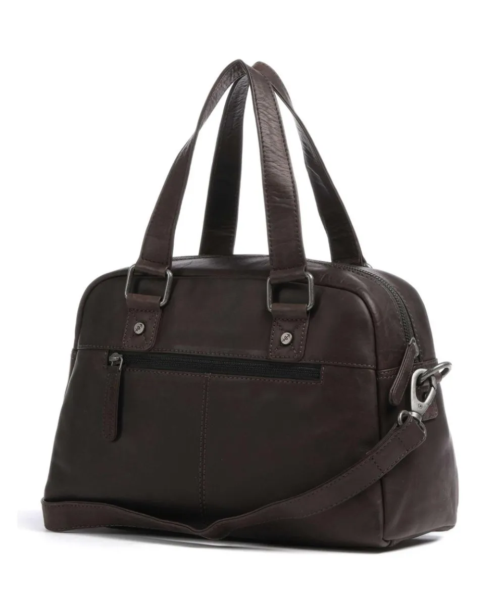 Cow Wax Pull Up Dover Handbag fine grain leather dark brown