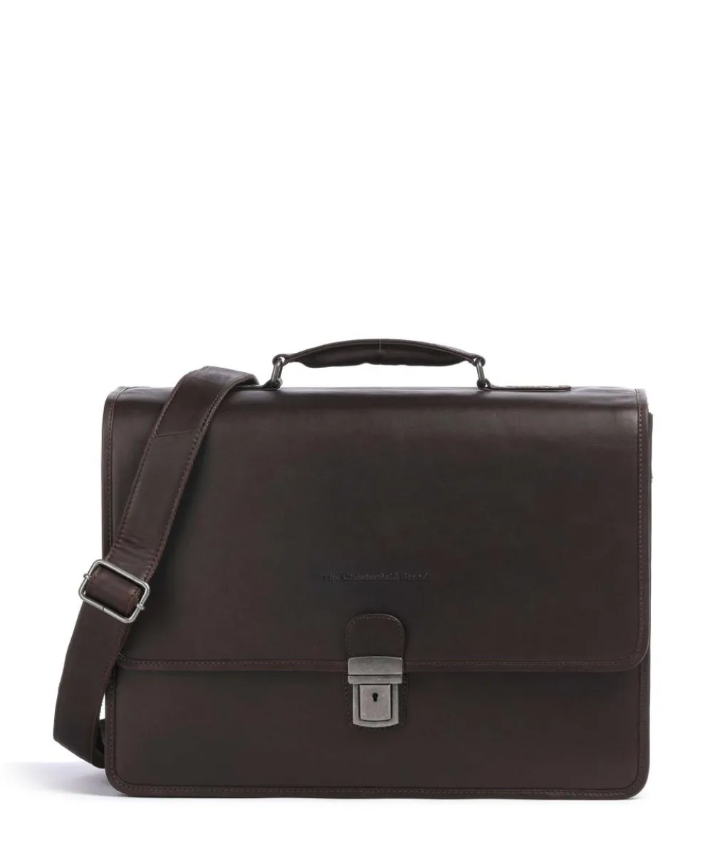 Cow Wax Pull Up Glenwood Briefcase 17″ cow leather dark brown