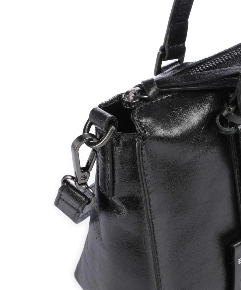 Creased Crystal Handbag fine grain leather black