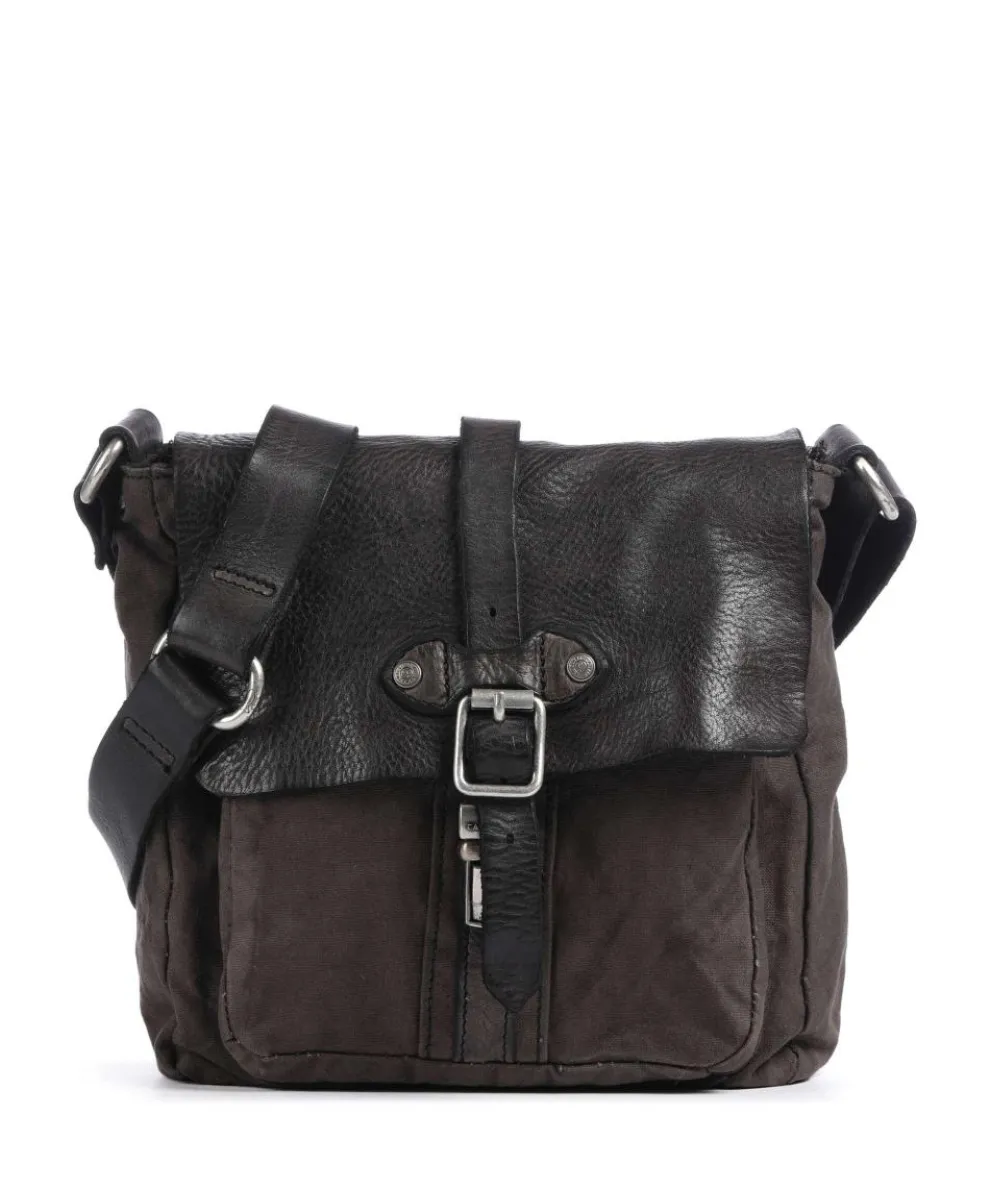 Crossbody bag cotton, grained cow leather brown