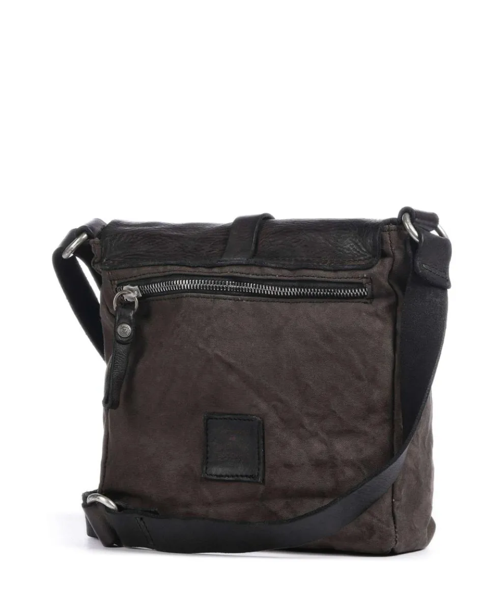 Crossbody bag cotton, grained cow leather brown