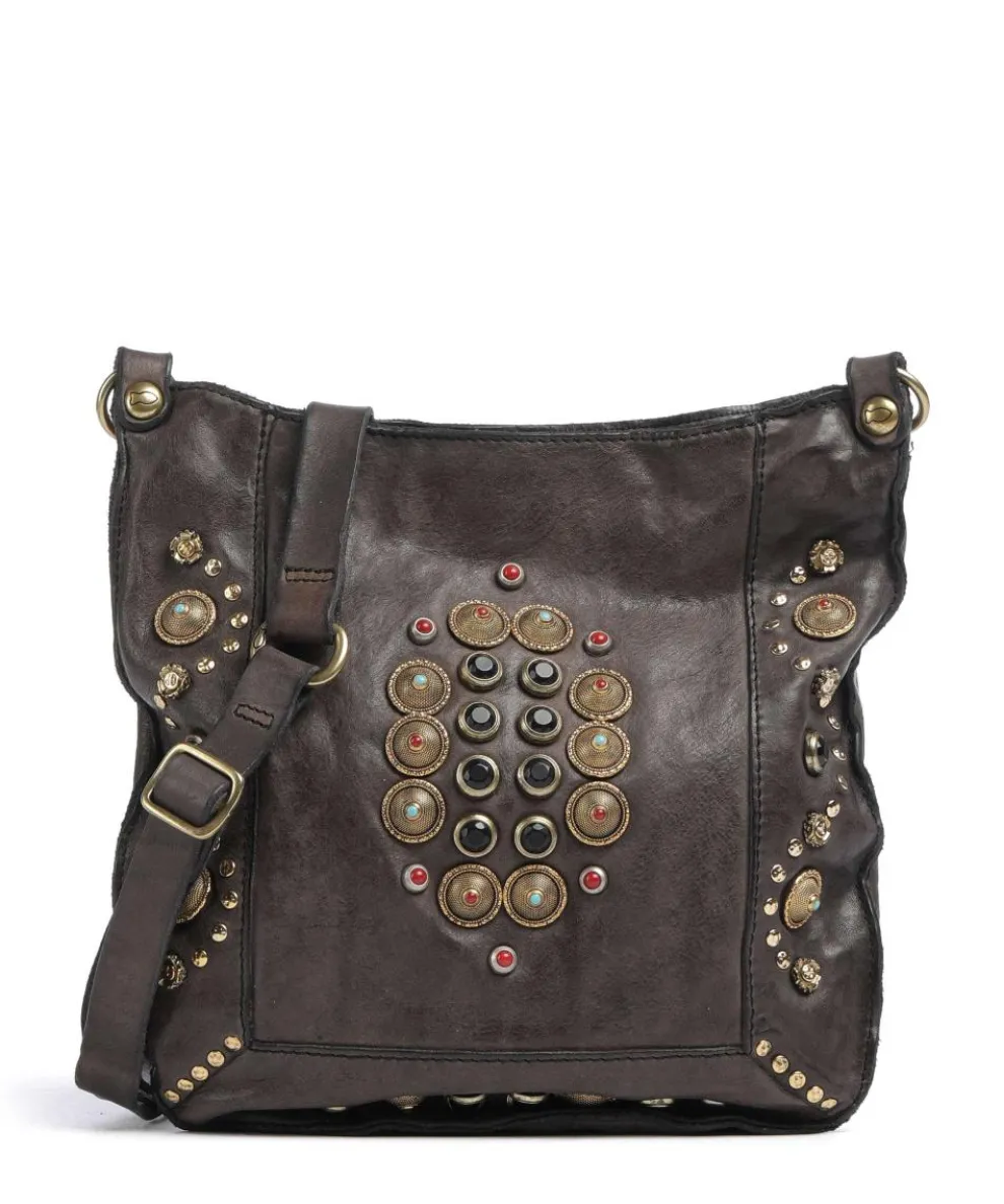 Crossbody bag fine grain cow leather dark grey
