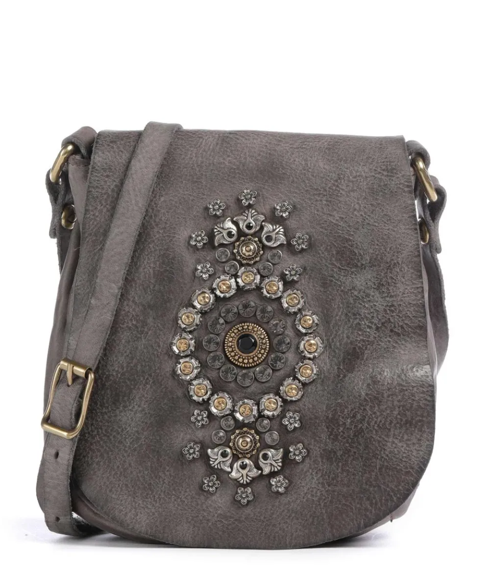 Crossbody bag fine grain cow leather stone