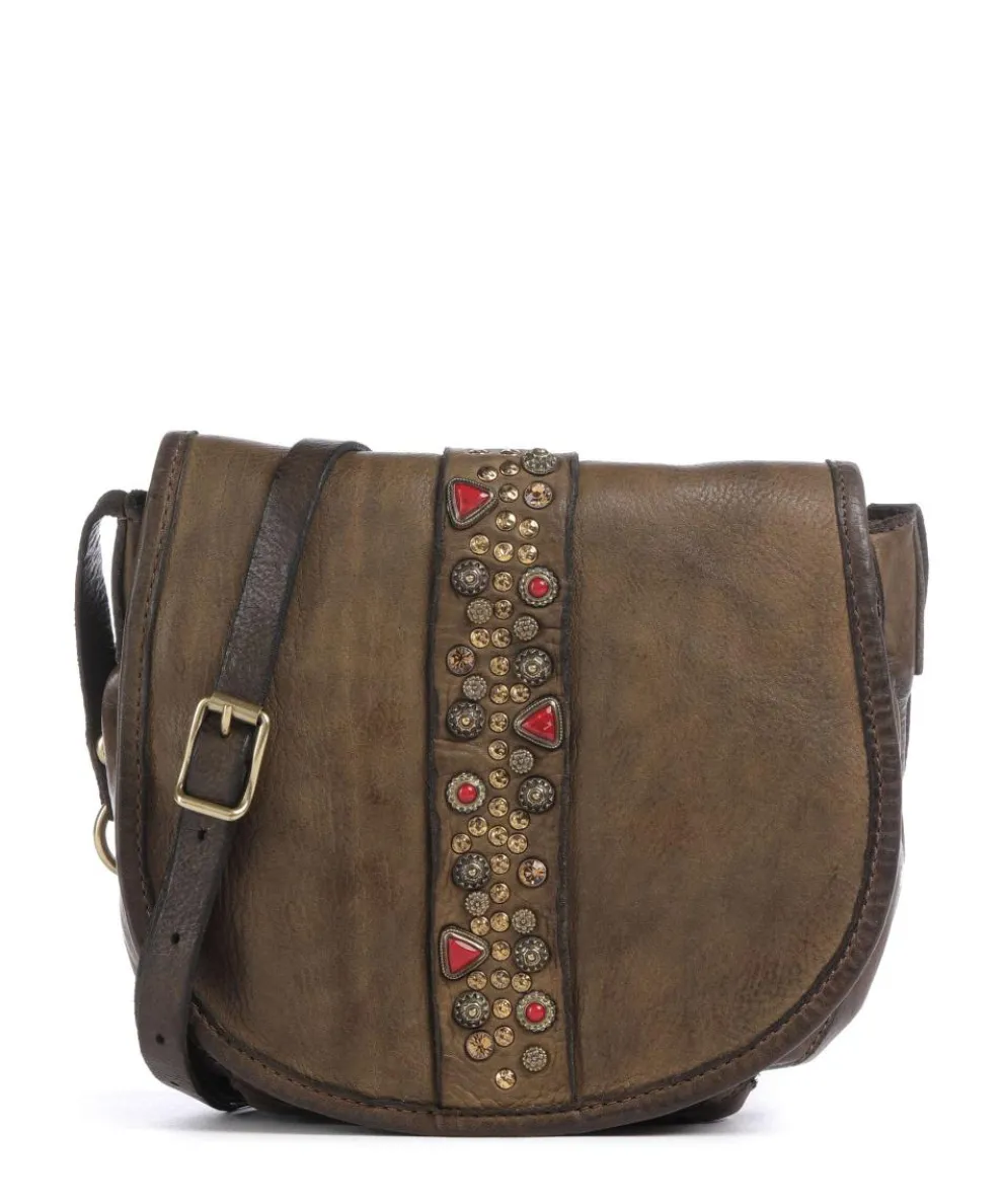 Crossbody bag fine grain cow leather olive-green