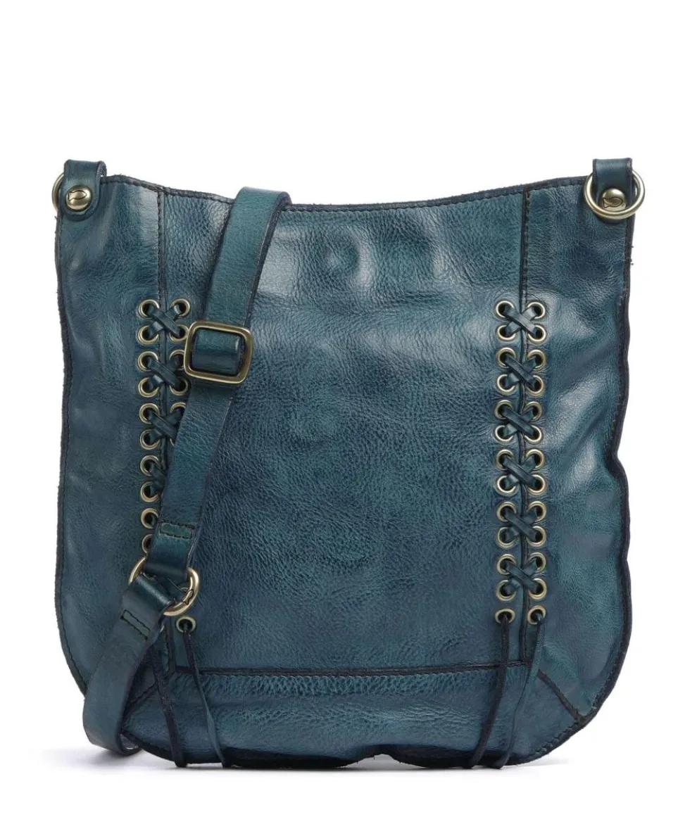 Crossbody bag grained cow leather petrol