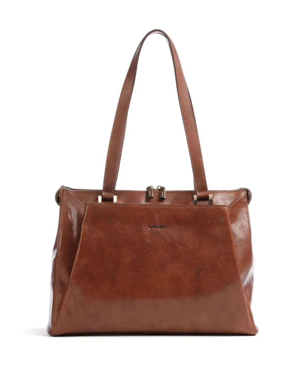 Crown Tote bag fine grain cow leather brown