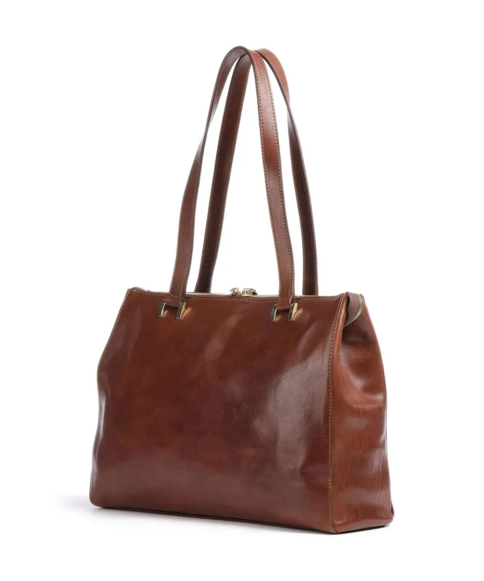 Crown Tote bag fine grain cow leather brown