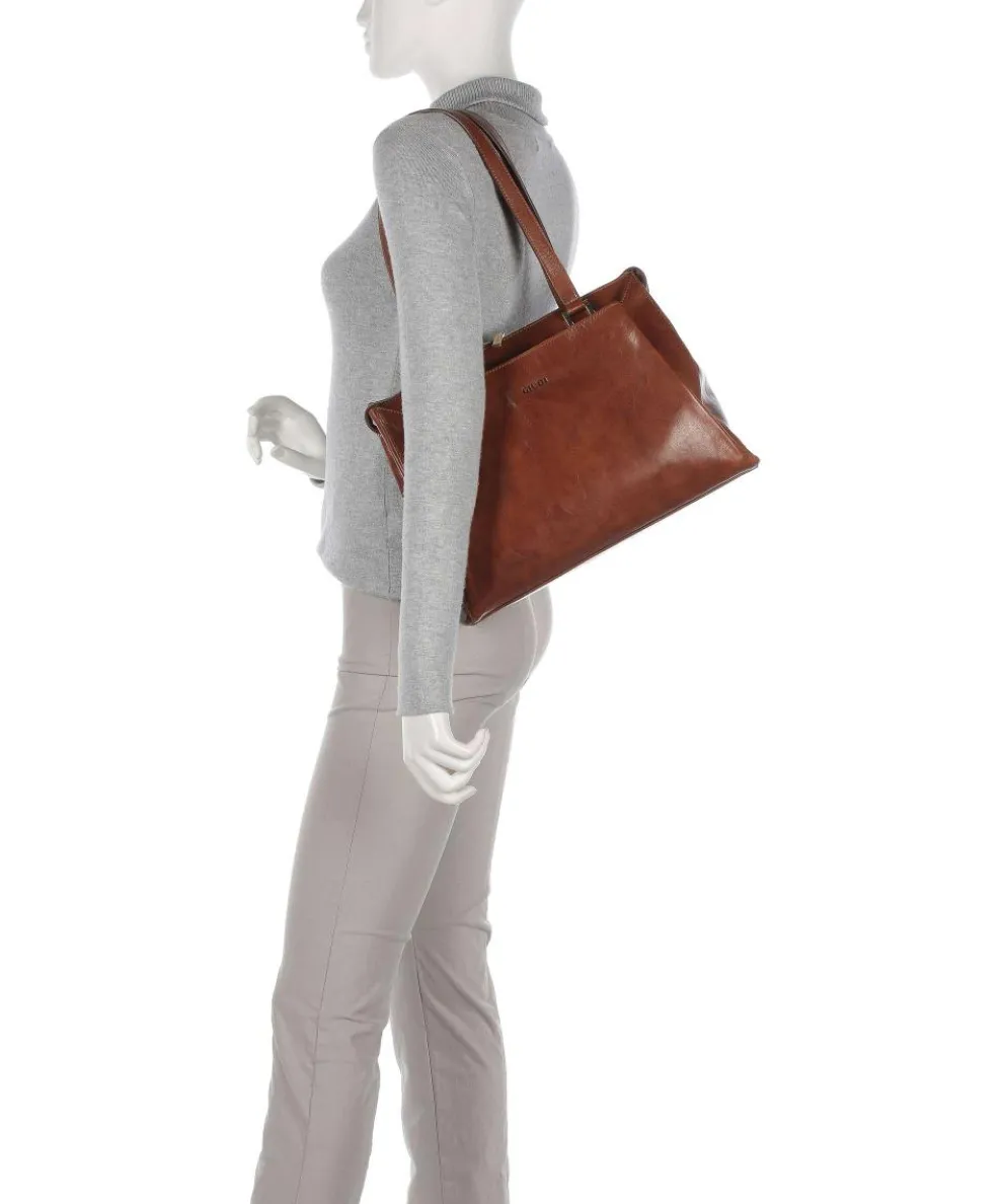 Crown Tote bag fine grain cow leather brown