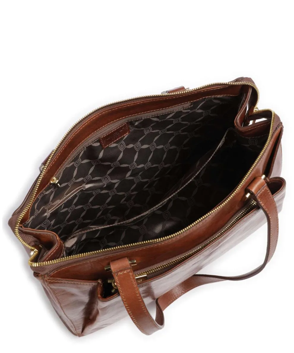 Crown Tote bag fine grain cow leather brown