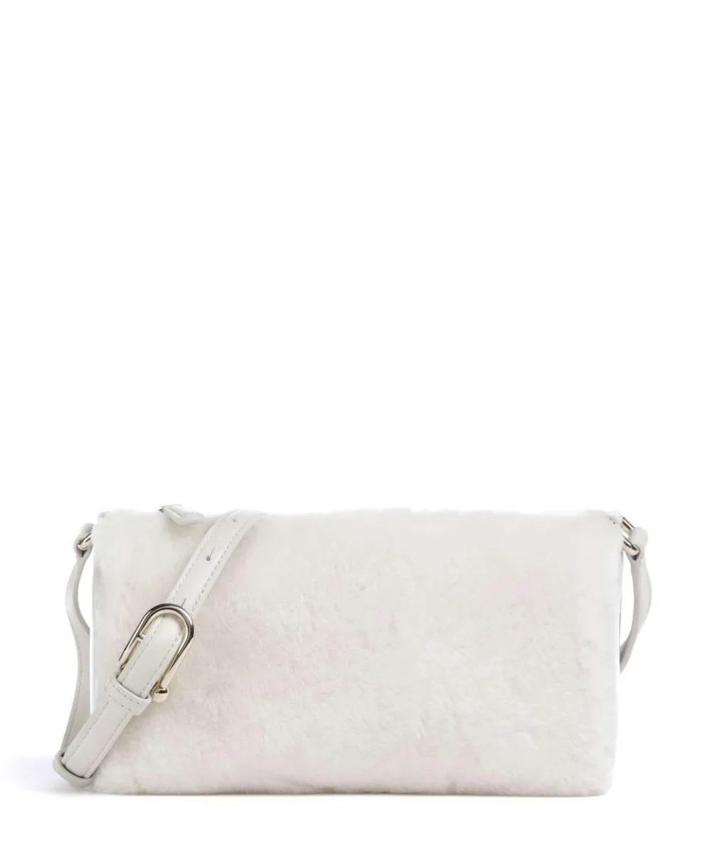 Dalia L Crossbody bag fabric, grained leather white