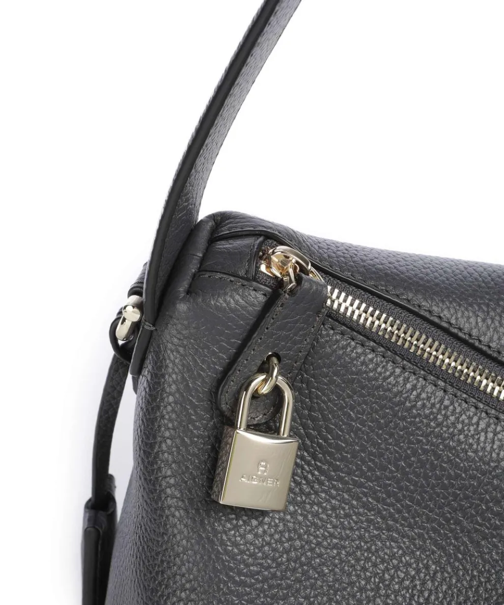 Delia M Hobo bag grained cow leather dark grey