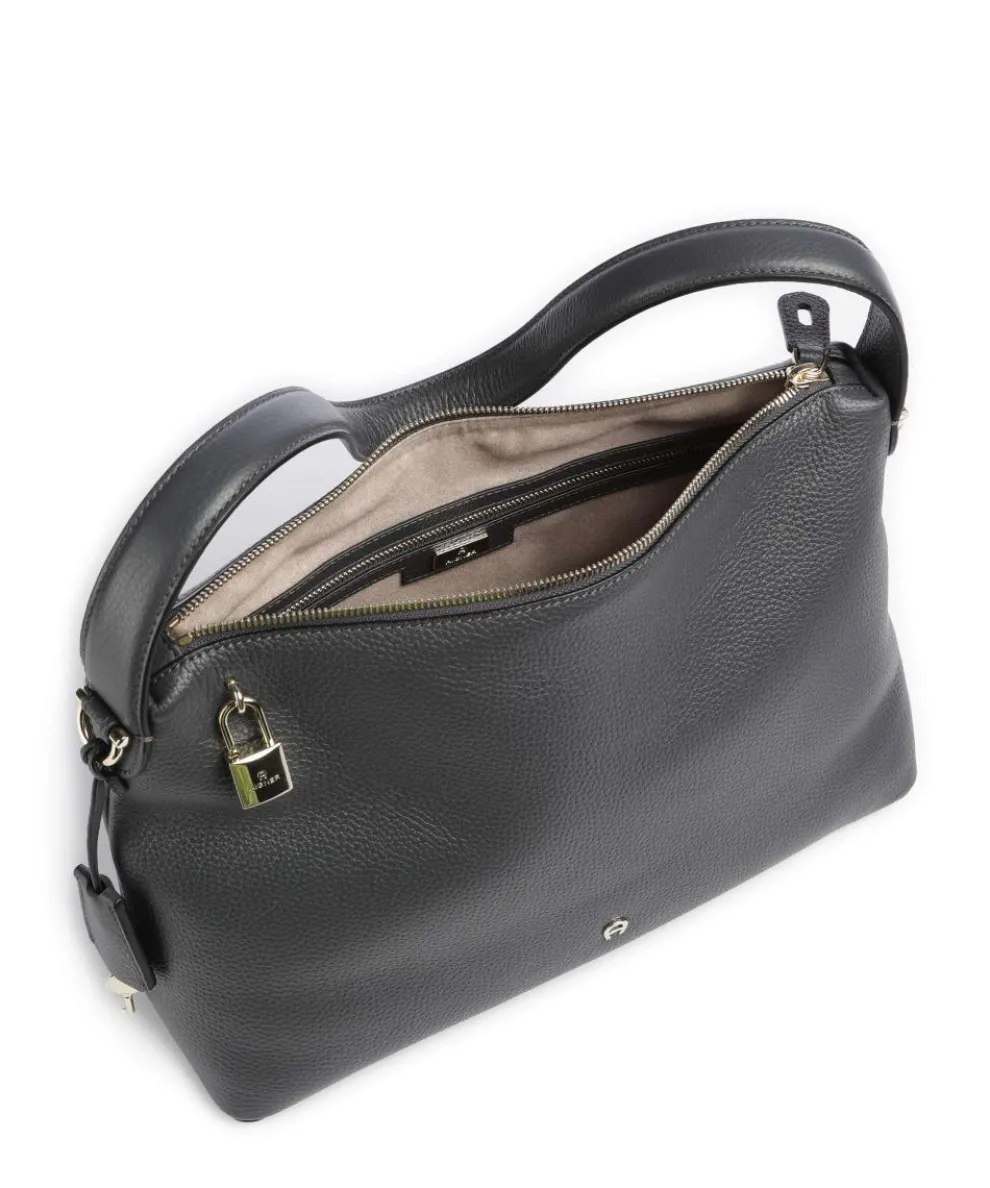Delia M Hobo bag grained cow leather dark grey