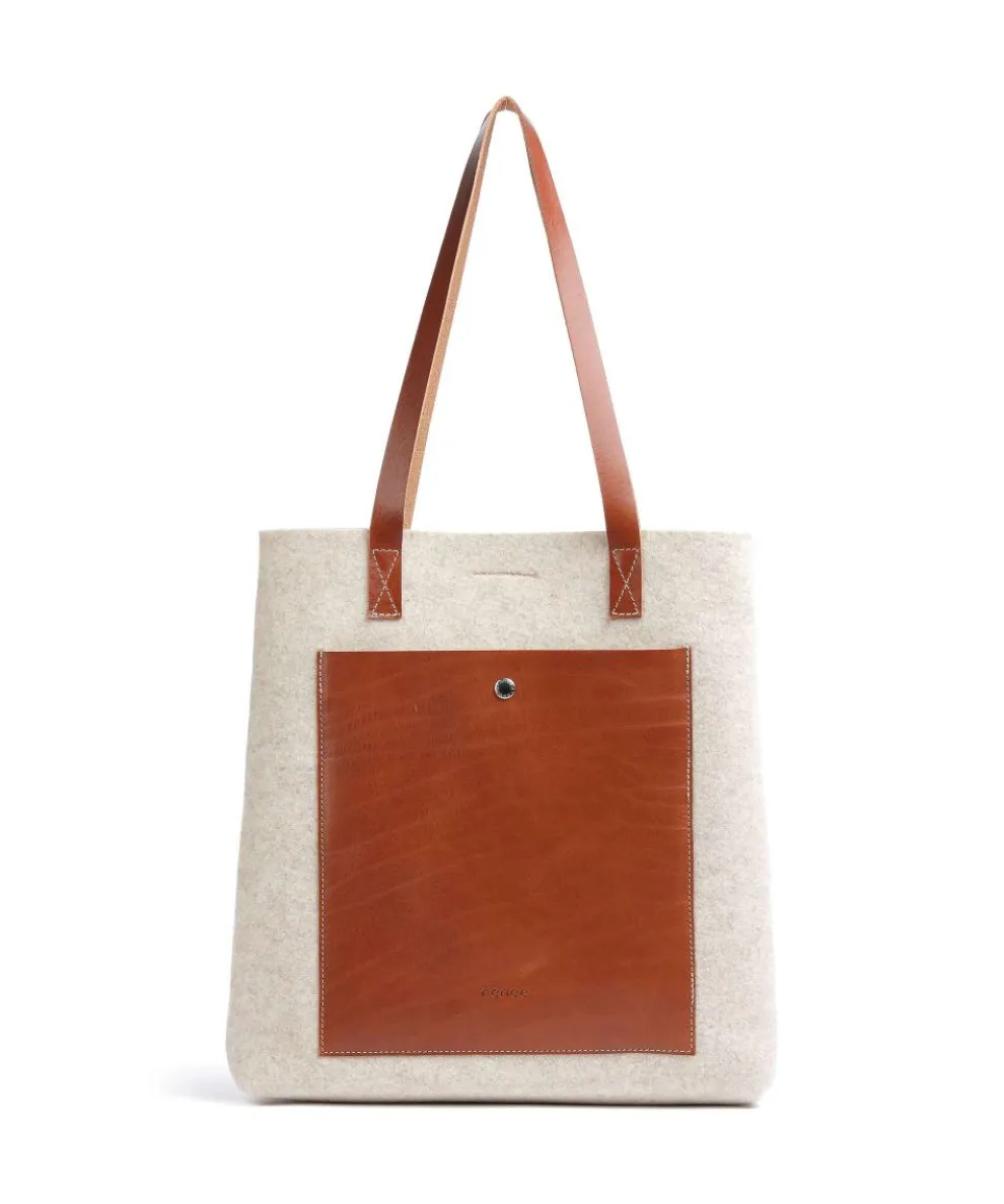 Babette Tote bag fine grain leather, fabric beige/brown