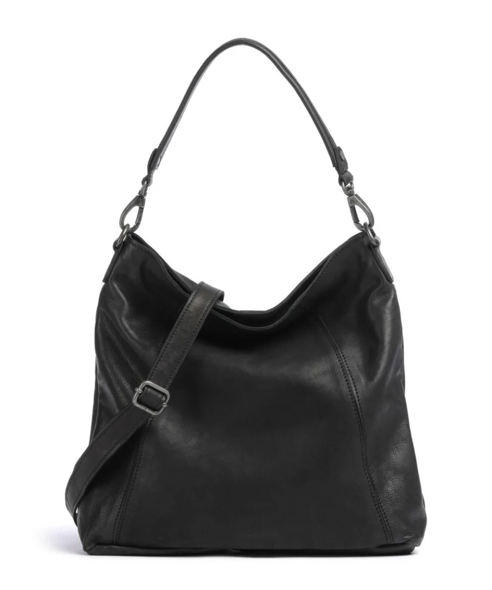 Washed Waxed Cow Sintra Hobo bag grained cow leather black