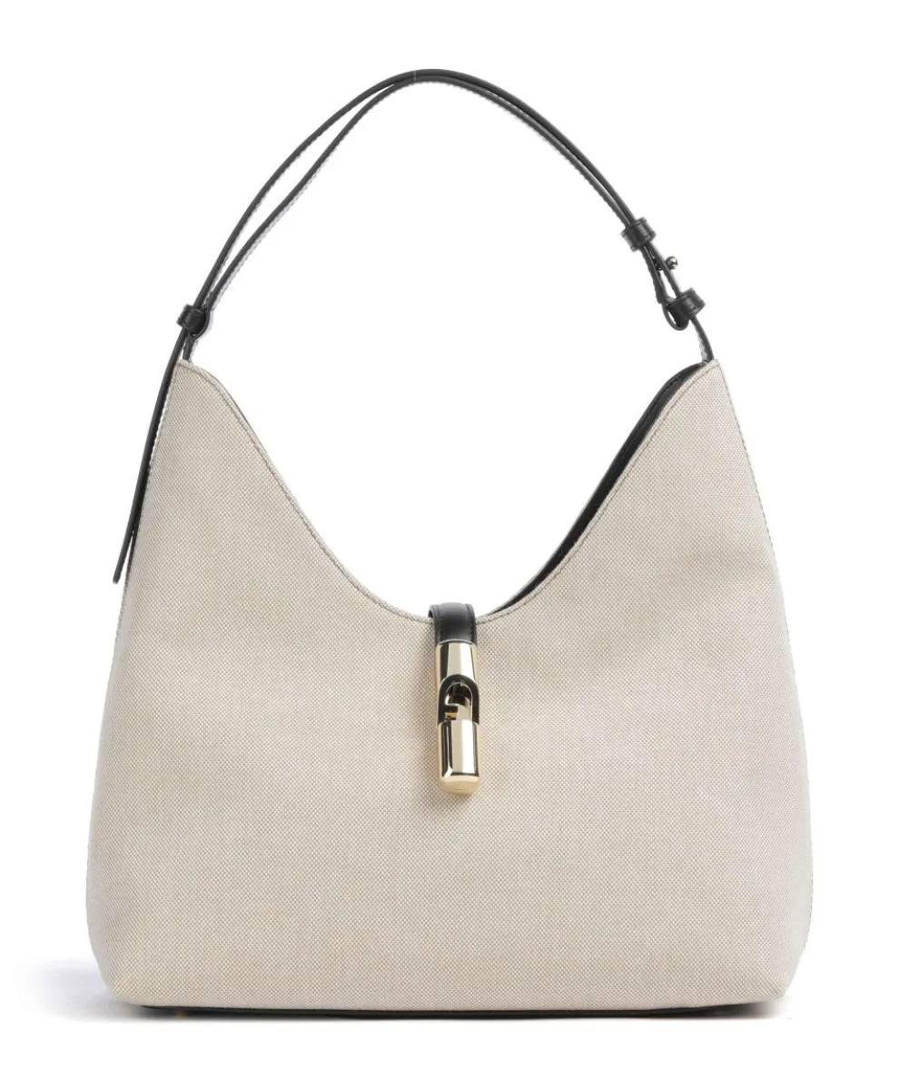 Goccia M Hobo bag canvas beige/black