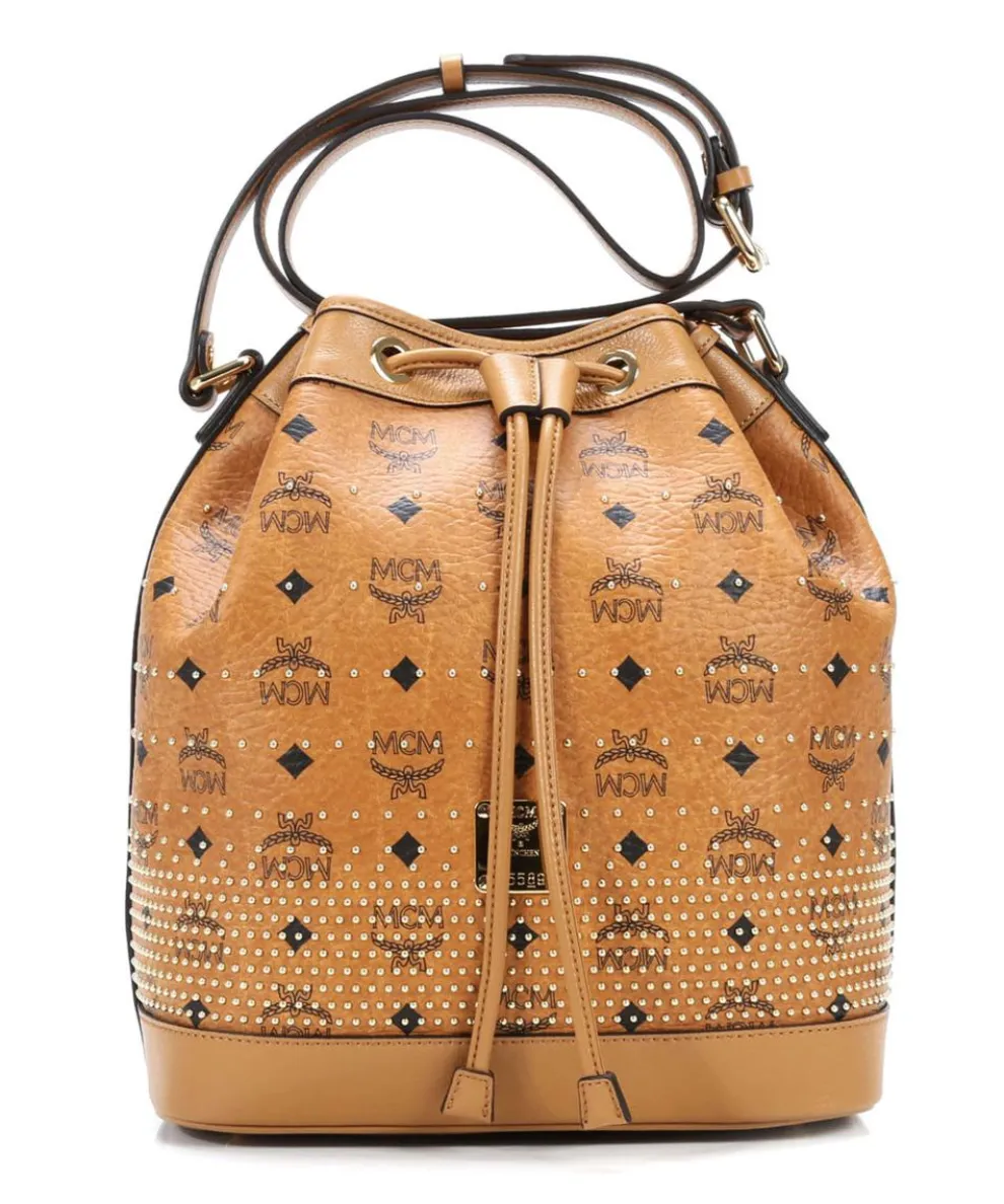 Gold Visetos Hobo bag imitation leather cognac