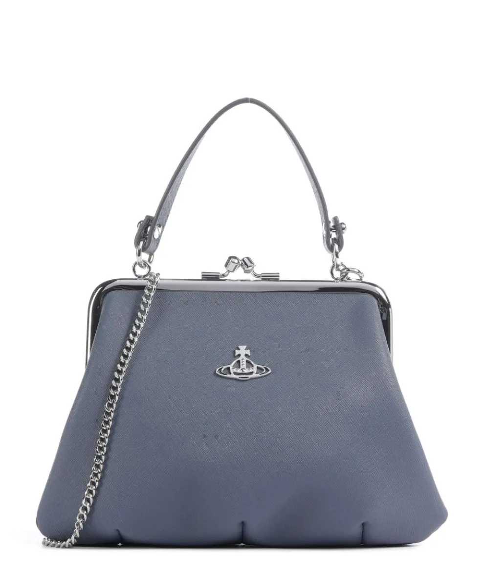Granny Frame Saffiano Handbag imitation leather blue-grey