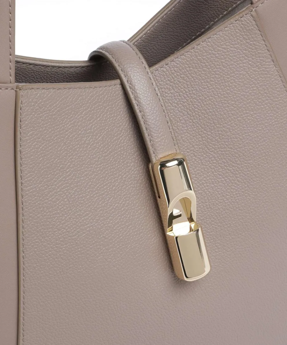 Goccia L Tote bag grained leather taupe