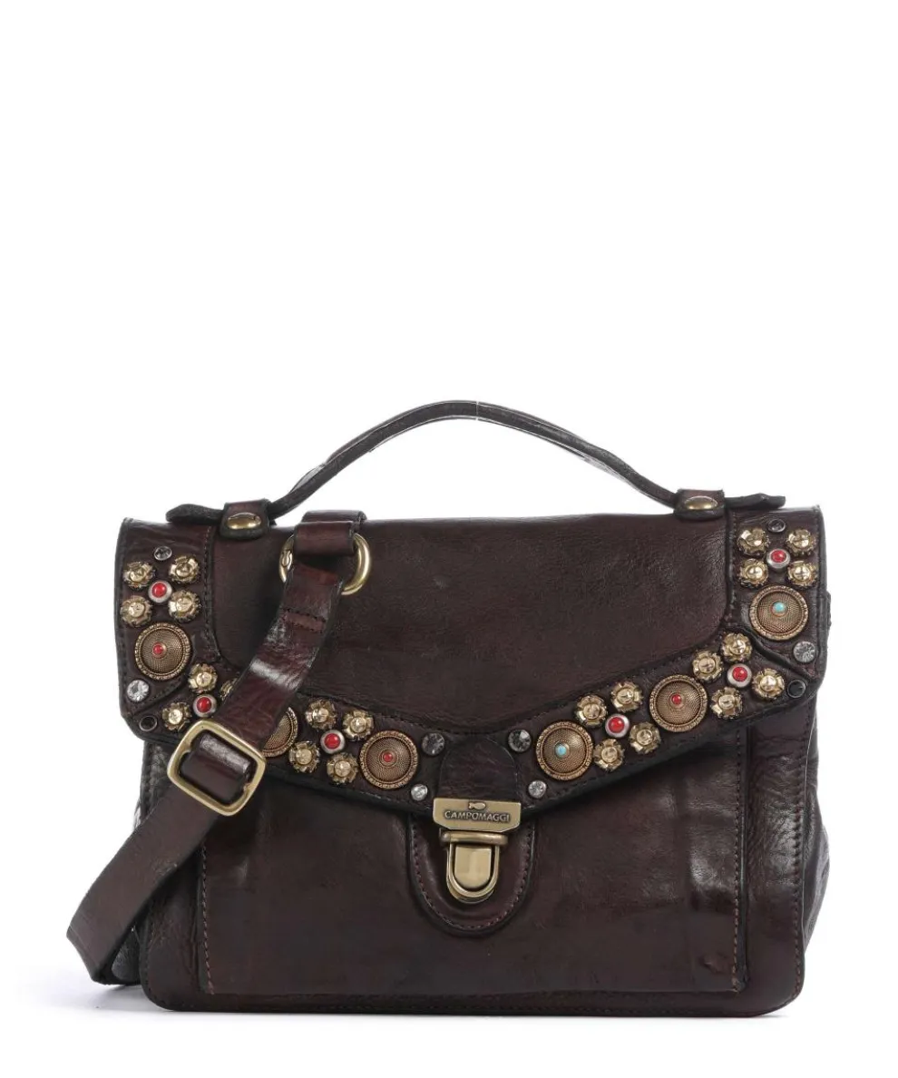 Handbag fine grain cow leather dark brown