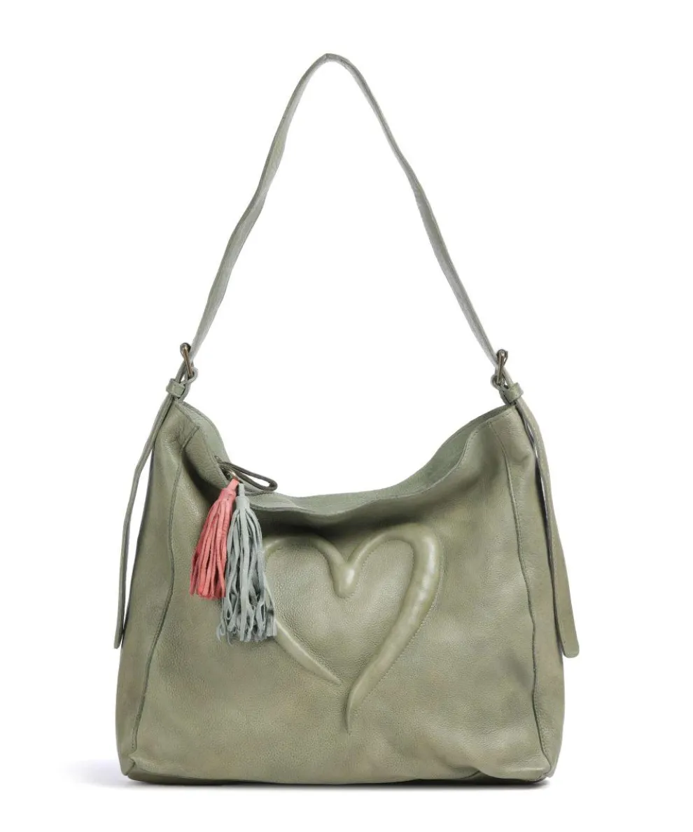 Herzweg 2 Hobo bag grained leather green