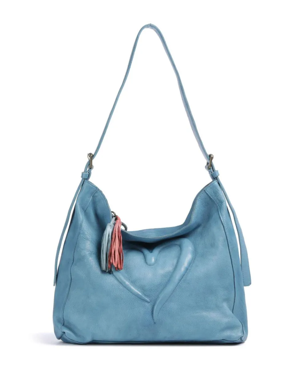 Herzweg 2 Hobo bag grained leather blue