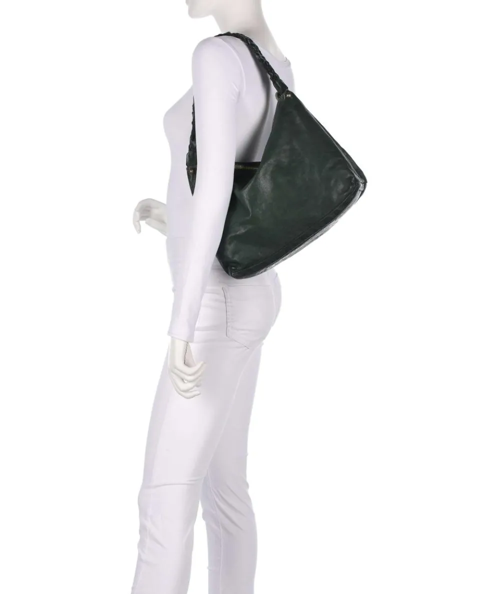 Hobo bag fine grain cow leather dark green