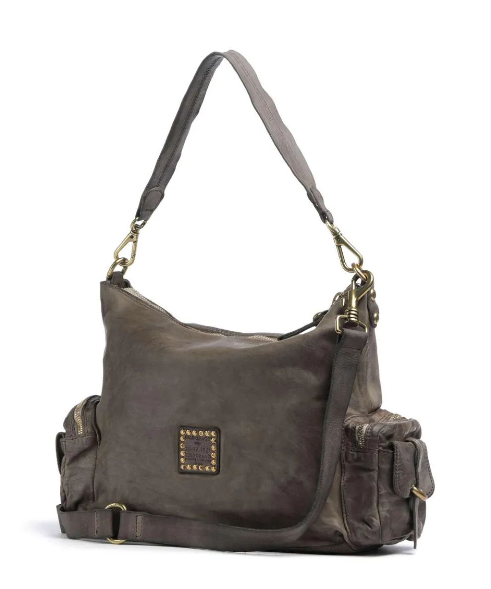 Hobo bag grained cow leather grey