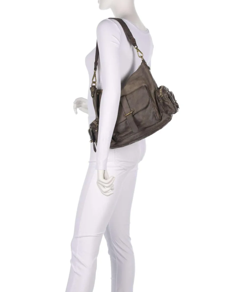 Hobo bag grained cow leather grey