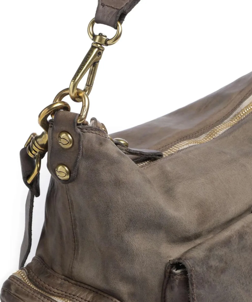 Hobo bag grained cow leather grey