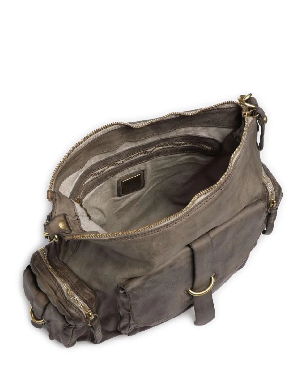 Hobo bag grained cow leather grey