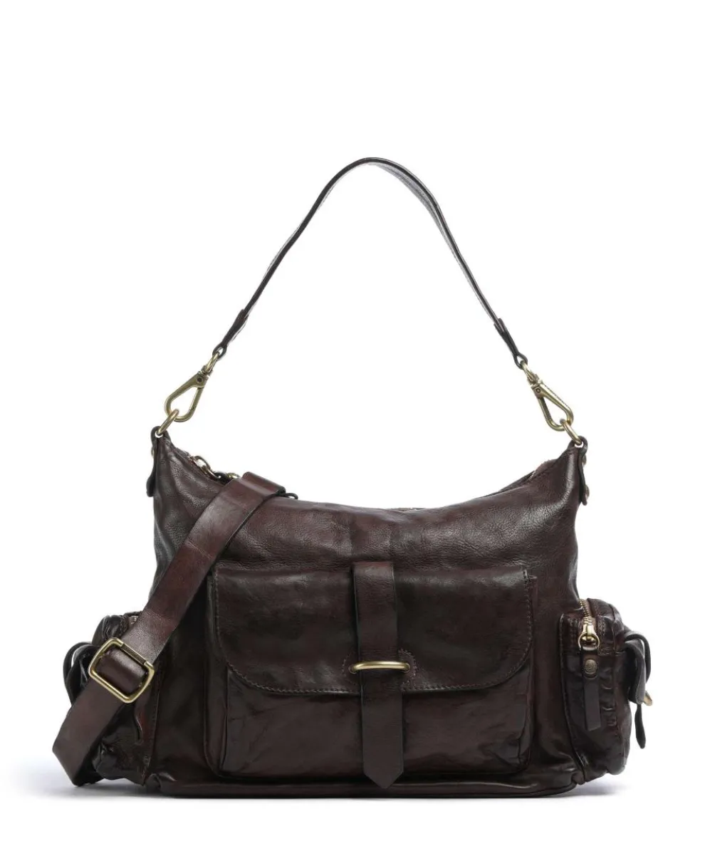 Hobo bag grained cow leather dark brown