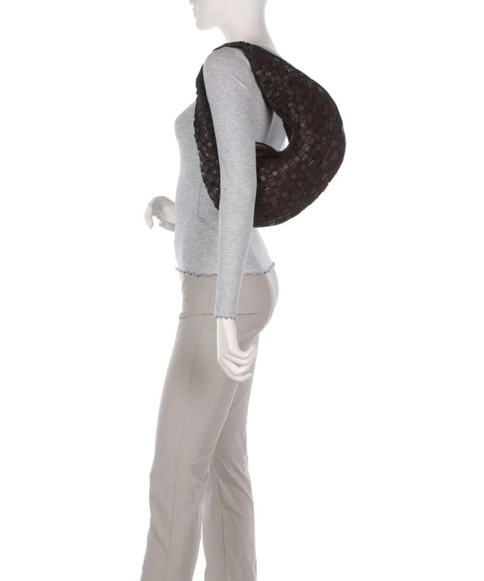 Hobo bag grained cow leather dark brown