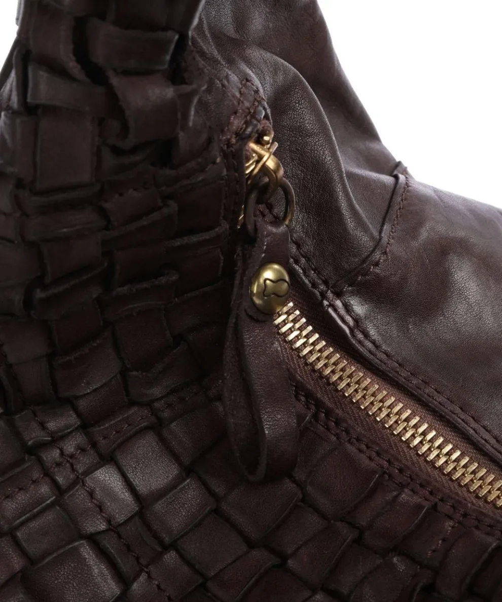 Hobo bag grained cow leather dark brown