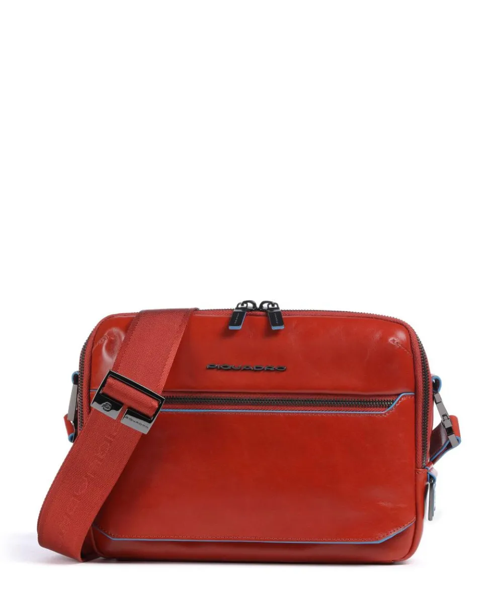 Blue Square Crossbody bag fine grain cow leather red brown