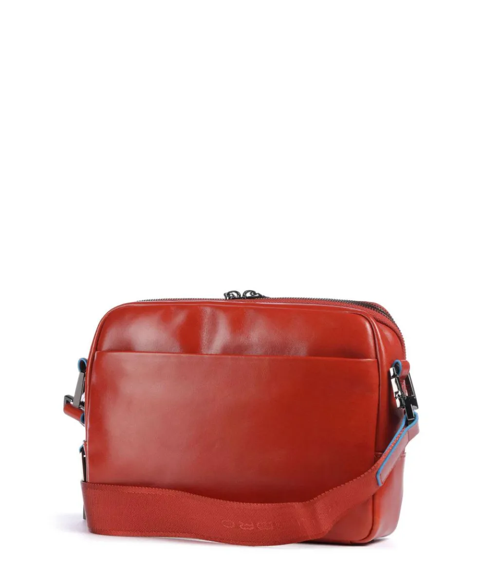 Blue Square Crossbody bag fine grain cow leather red brown