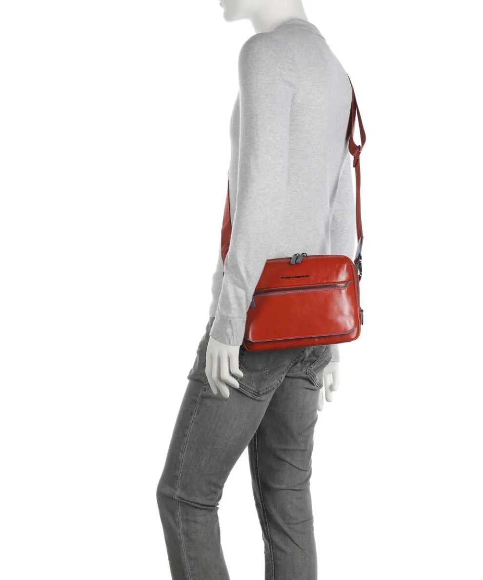 Blue Square Crossbody bag fine grain cow leather red brown