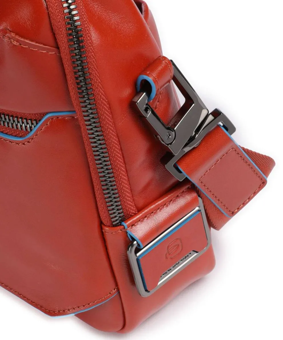 Blue Square Crossbody bag fine grain cow leather red brown