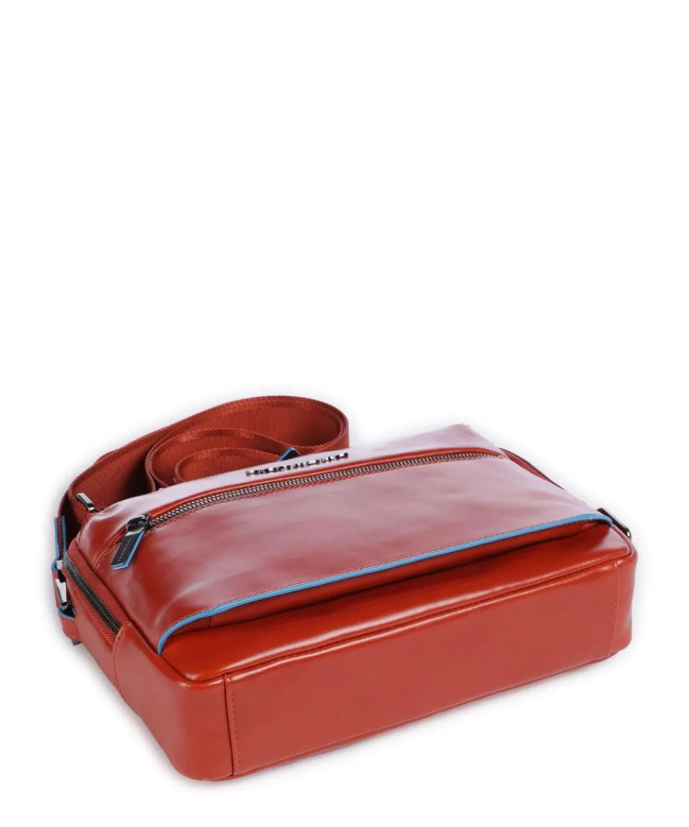 Blue Square Crossbody bag fine grain cow leather red brown