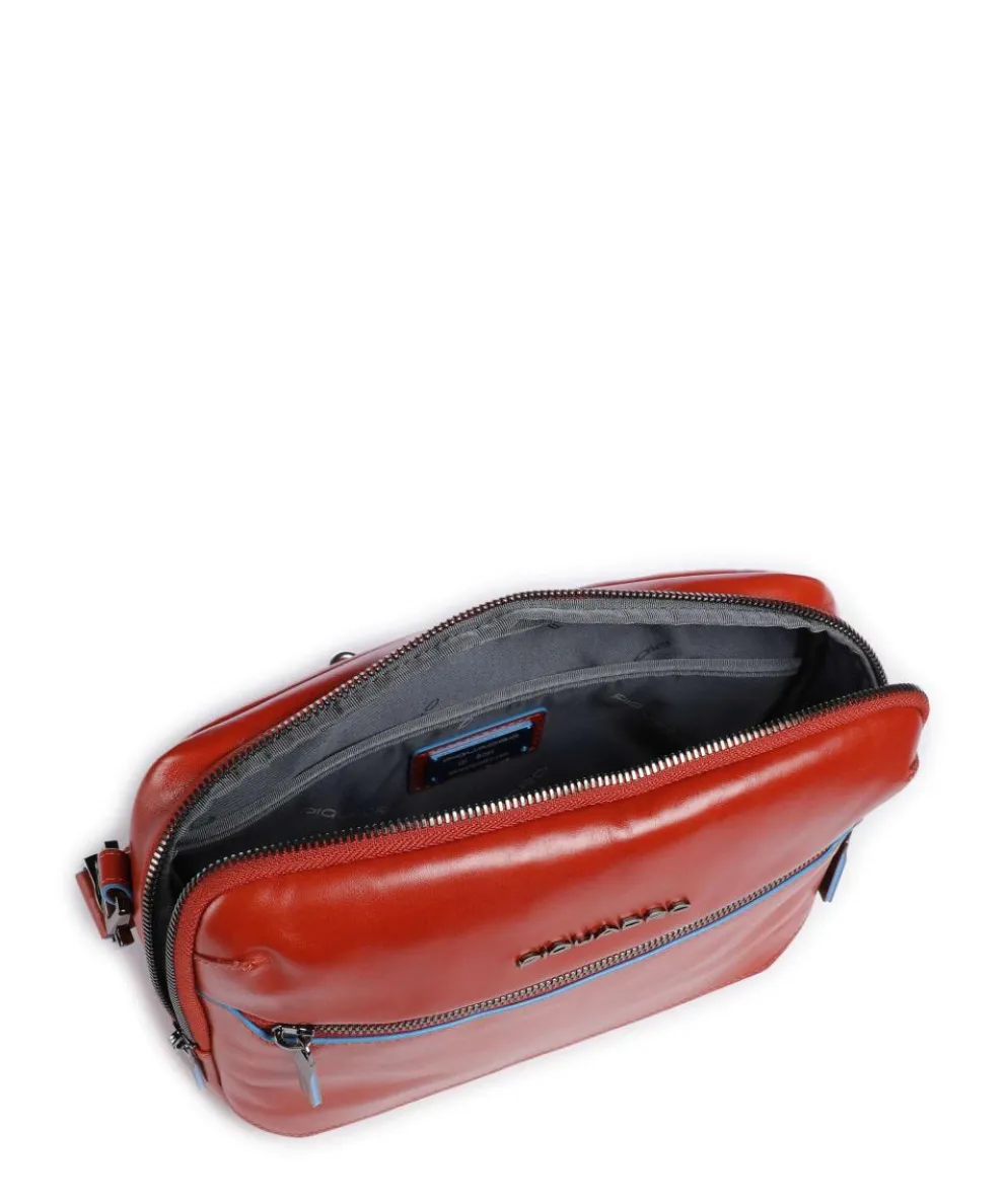 Blue Square Crossbody bag fine grain cow leather red brown